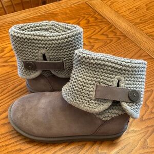 UGG Shaina Suede Knit Mid-Calf Cozy Boots, Women’s Sz 9